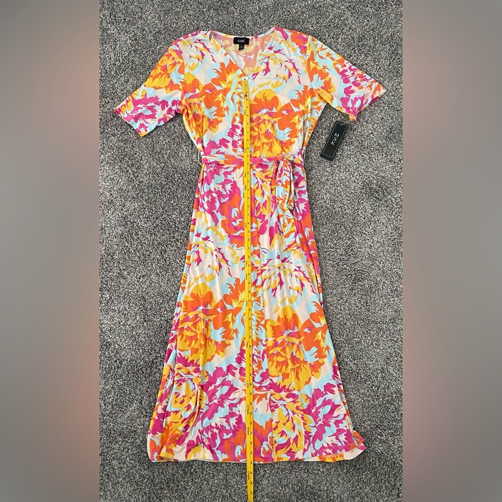 MSK Women's Floral Midi Dress - Pink, Orange, Yellow - Picture 6 of 9